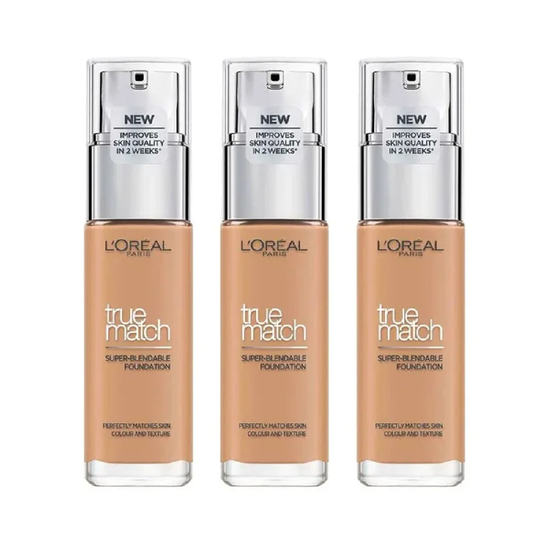 Liquid foundation with UV protection-3x L'Oreal True Match Super Blendable Foundation 5D/5W Warm Undertone 30ml