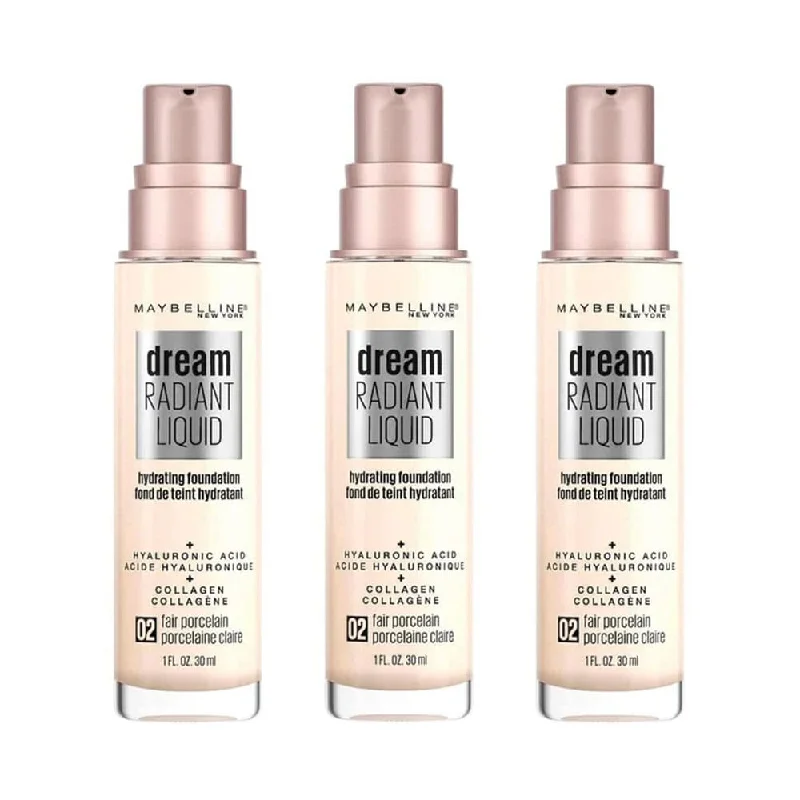 Liquid foundation for daily makeup routines-3x Maybelline Dream Radiant Liquid Hydrating Foundation 02 Fair Porcelain 30ml