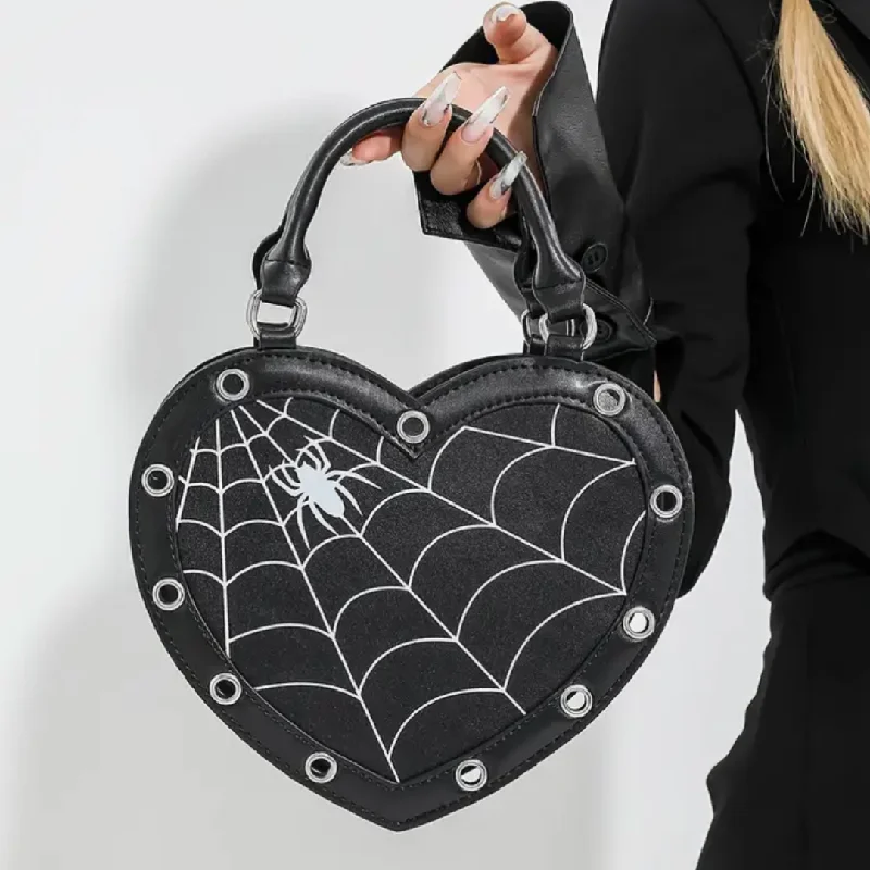 Cosmetic bag for skincare organizer-Black Heart Shaped Spider Web Bag