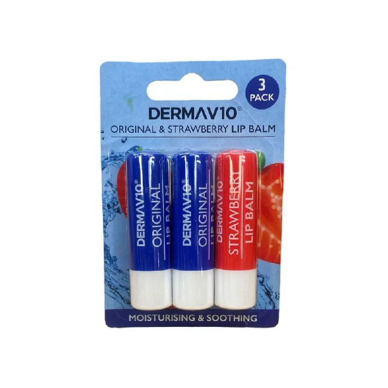 Top lipstick brands for long lasting-Derma V10 Original & Strawberry Lip Balm 3pk