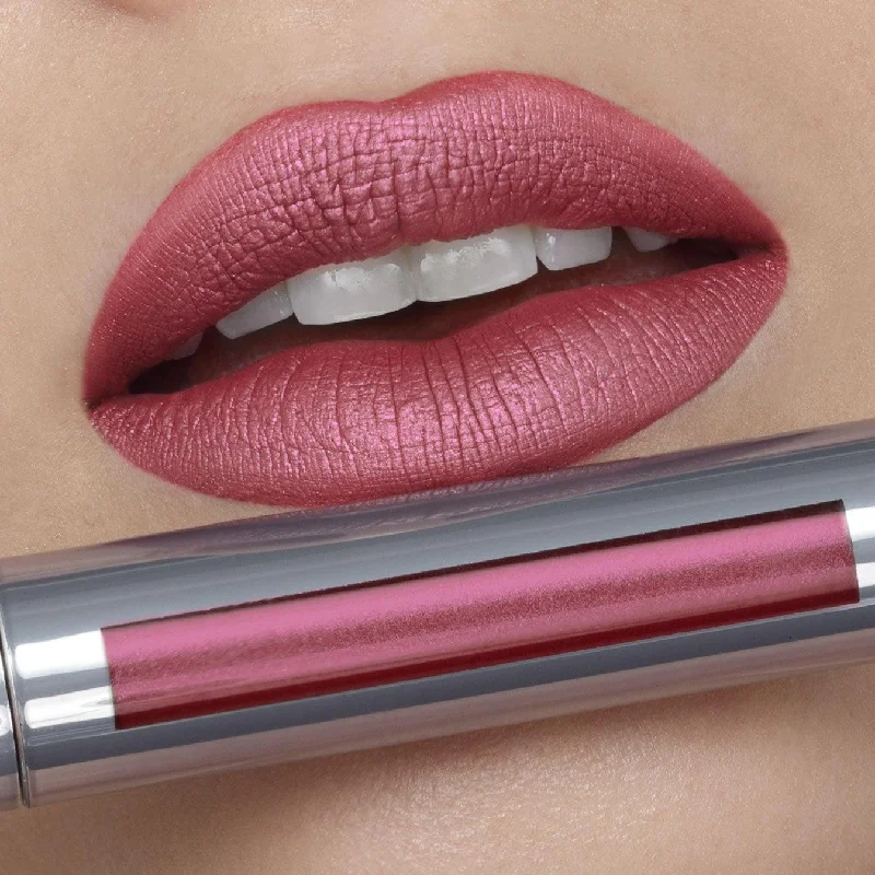 Moisturizing lipstick for dry lips-First Class | A Frosted Berry Rose Liquid Lipstick