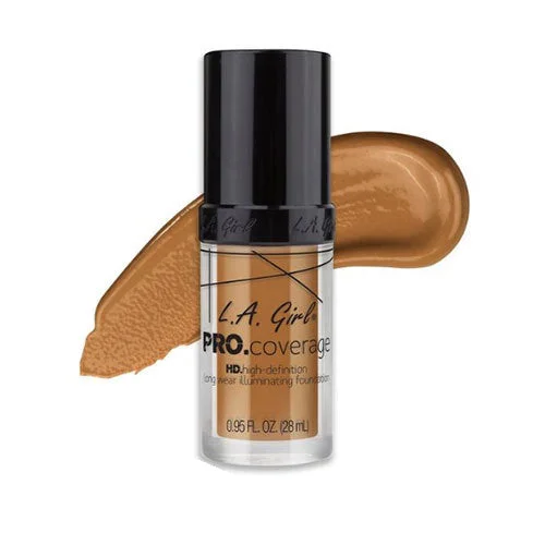 Liquid foundation with glowing finish-LA Girl HD Pro Coverage Long Wear Illuminating Foundation 651 Bronze 28ml