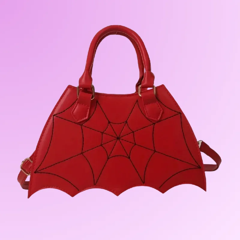 Cosmetic bag soft organizer-Mini Gothic Spider Web Hand Bag - Red