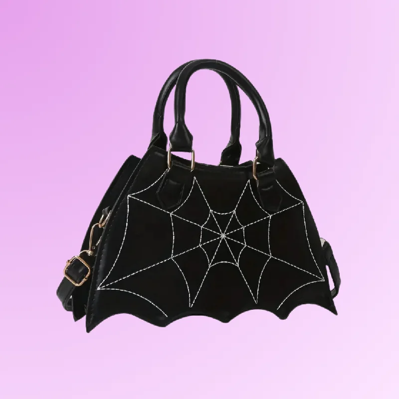 Cosmetic bag trendy storage-Mini Gothic Spider Web Hand Bag - Black