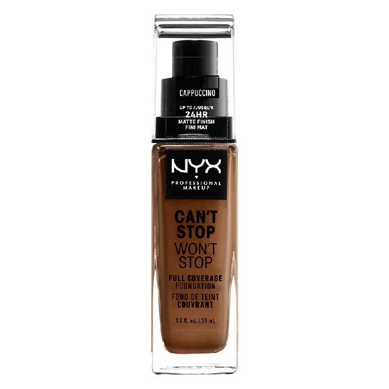 Liquid foundation for deep tones-NYX Can't Stop Won't Stop Full Coverage Foundation Cappucino 30ml