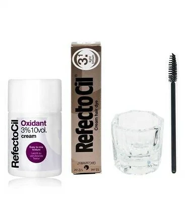 Mascara for lash hydration-Refectocil Bundle; Cream Oxidant 3%, Mascara Brush, Mixing Jar & Color Tint 15ml - LIGHT BROWN