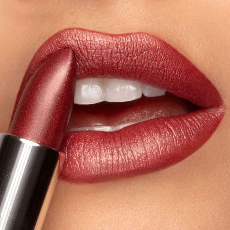 Best lipstick for bright hues-Ritzy Crème | A Warm Earthy Red with Gold Shimmer Lipstick