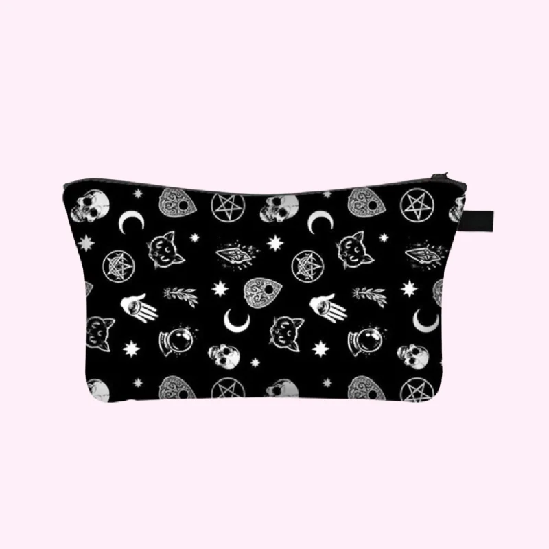 Cosmetic bag stylish leather-Skull Cat Moon Cosmetic Bag