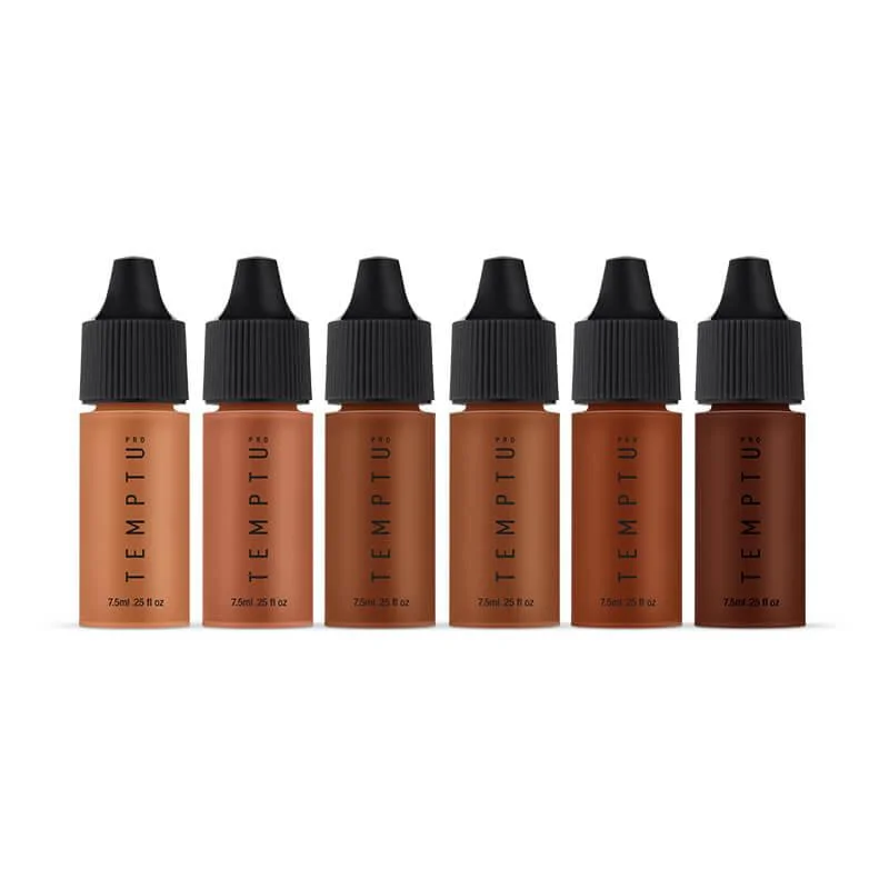 Liquid foundation with creamy finish-Temptu Perfect Canvas Hydra Lock Airbrush Foundation 6-pack Tan Deep