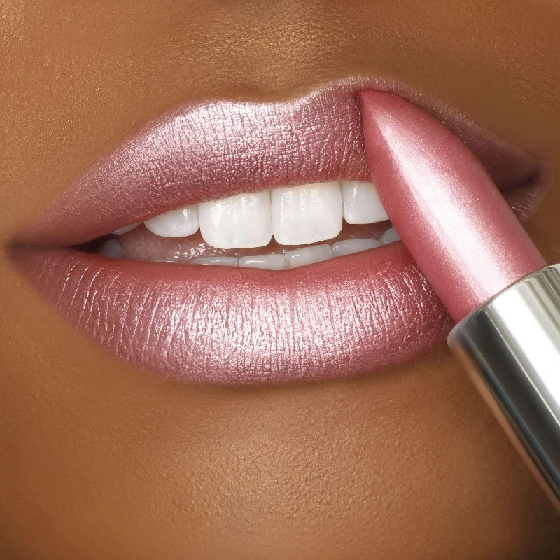 Affordable lipstick with matte finish-Trophy Wife Crème | A Frosted Pale Pastel Pink with Silver Shimmer Lipstick