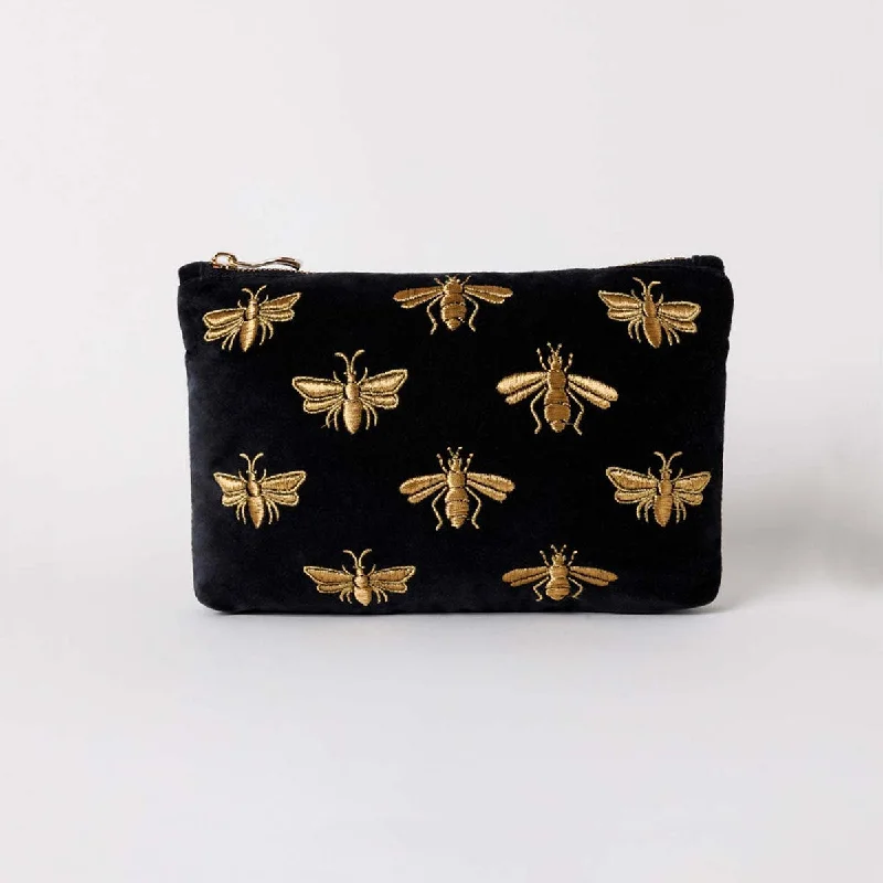 Cosmetic bag with elastic pouches-Honey Bee Makeup Bag