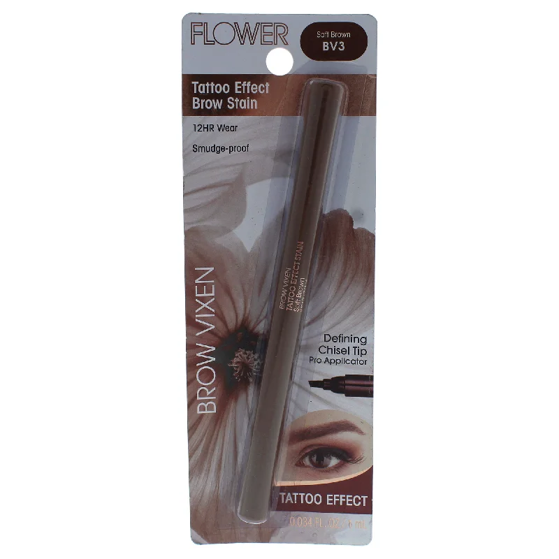 Eyebrow Pencil with iconic logos-Brow Vixen Tattoo Effect Brow Stain - BV3 Soft Brown by Flower Beauty for Women - 0.03 oz Eyebrow