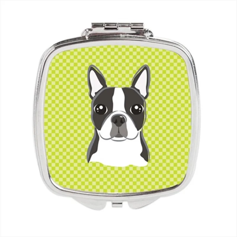 Mirror for rocker-Carolines Treasures BB1139SCM Lime Checkered Boston Terrier Compact Mirror