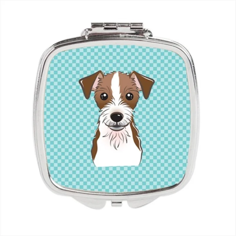 Mirror for stained glass-Carolines Treasures BB1140SCM Checkerboard Blue Jack Russell Terrier Compact Mirror, 2.75 x 3 x .3 In.