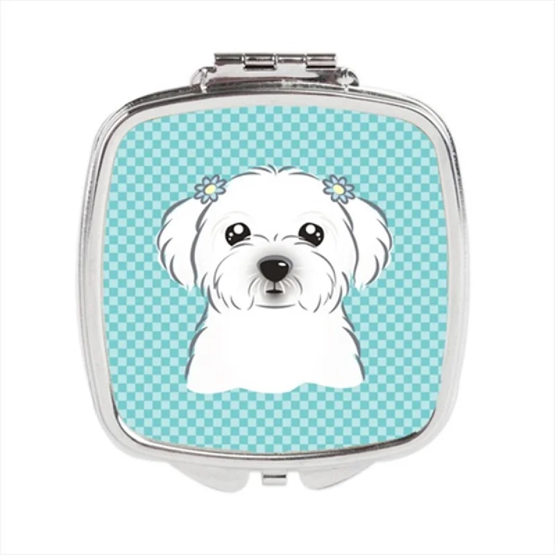 Mirror for treehouse-Carolines Treasures BB1146SCM Checkerboard Blue Maltese Compact Mirror, 2.75 x 3 x .3 In.