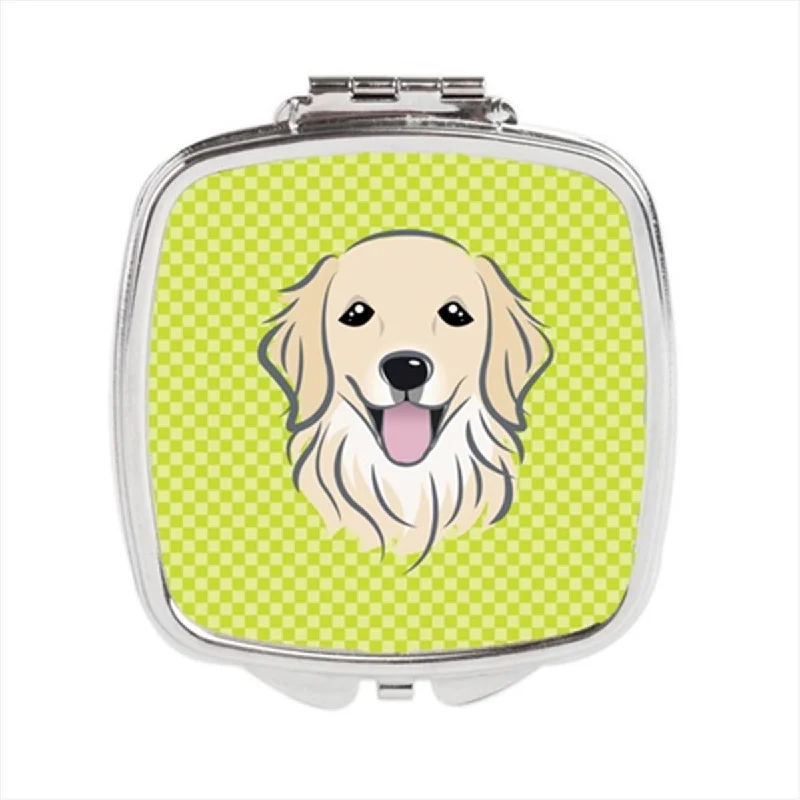 Mirror small size-Carolines Treasures BB1267SCM Checkerboard Lime Green Golden Retriever Compact Mirror, 2.75 x 3 x .3 In.