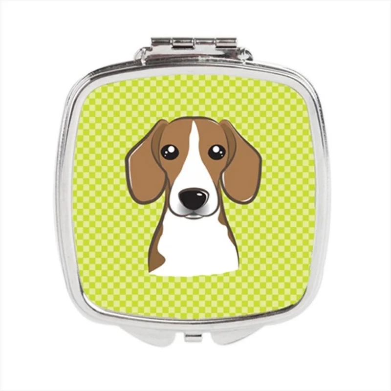 Mirror retro-Carolines Treasures BB1301SCM Checkerboard Lime Green Beagle Compact Mirror, 2.75 x 3 x .3 In.