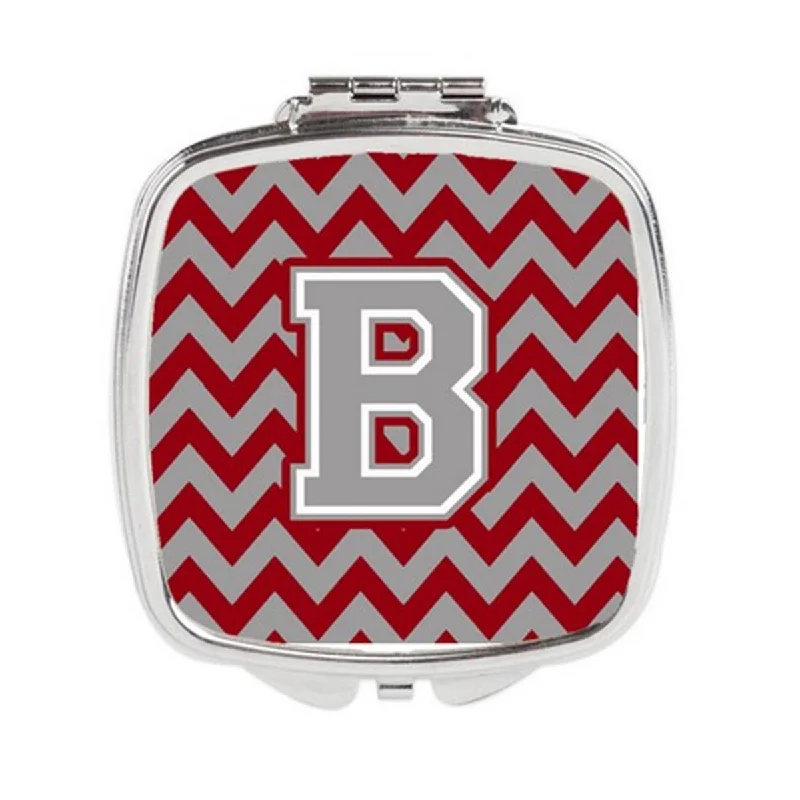 Mirror for vanity-Carolines Treasures CJ1043-BSCM Letter B Chevron Crimson & Grey Compact Mirror