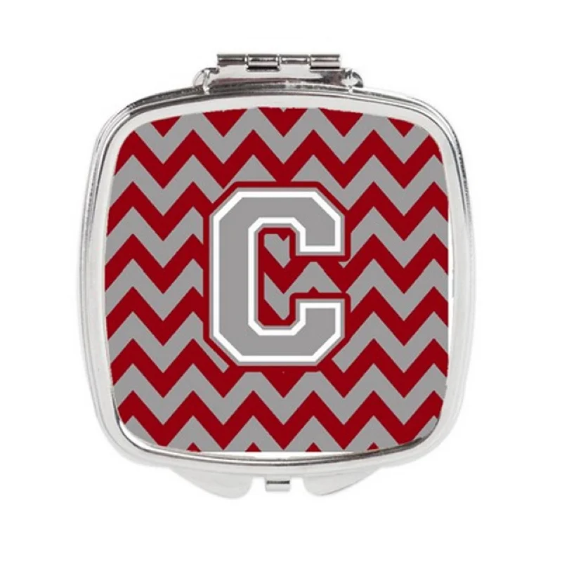 Mirror for hallway-Carolines Treasures CJ1043-CSCM Letter C Chevron Crimson & Grey Compact Mirror