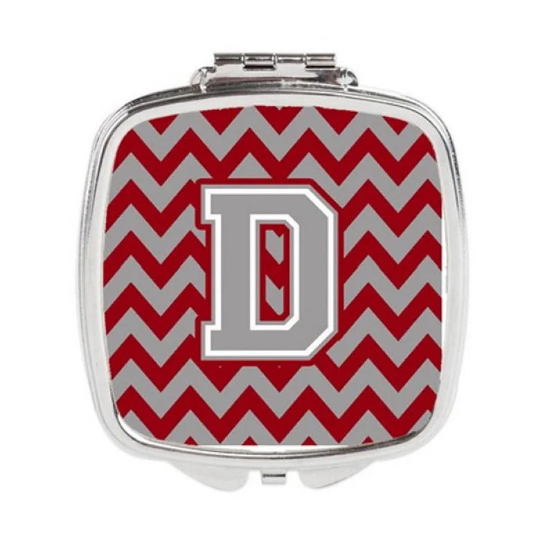 Mirror for camping-Carolines Treasures CJ1043-DSCM Letter D Chevron Crimson & Grey Compact Mirror