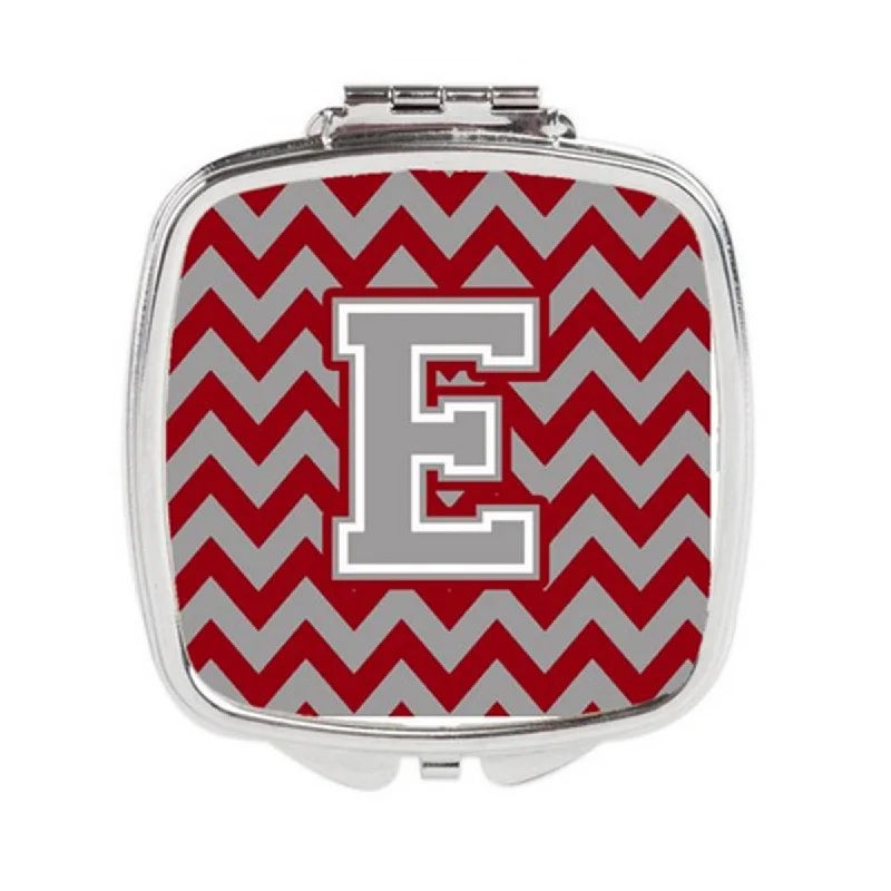 Mirror for rehearsal-Carolines Treasures CJ1043-ESCM Letter E Chevron Crimson & Grey Compact Mirror