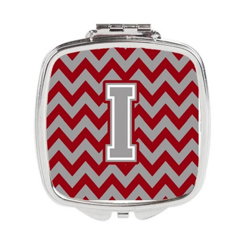 Mirror for sliding door-Carolines Treasures CJ1043-ISCM Letter I Chevron Crimson & Grey Compact Mirror