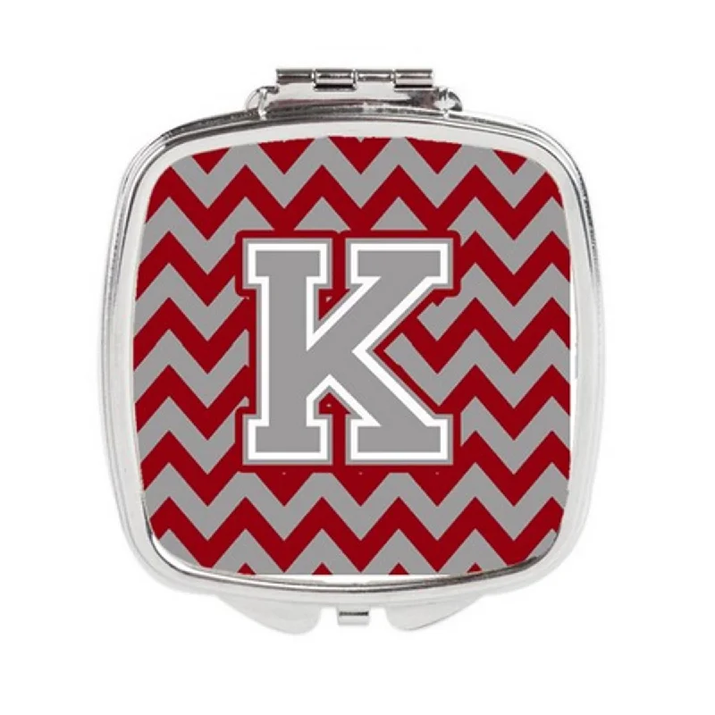 Mirror round-Carolines Treasures CJ1043-KSCM Letter K Chevron Crimson & Grey Compact Mirror