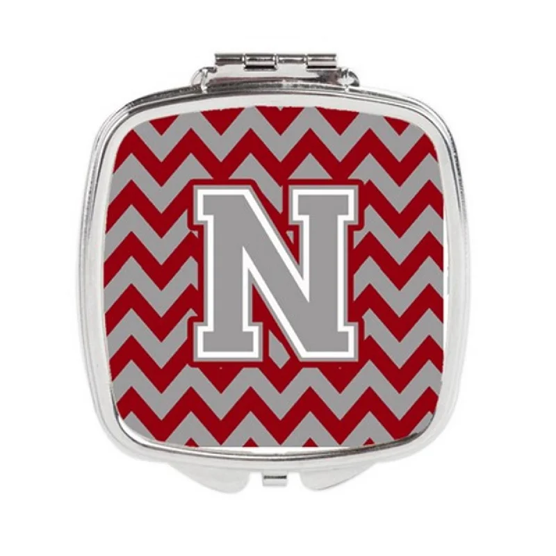 Mirror antique-Carolines Treasures CJ1043-NSCM Letter N Chevron Crimson & Grey Compact Mirror