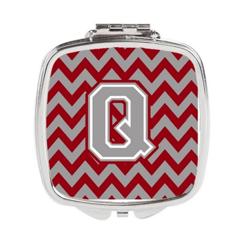 Mirror for screen door-Carolines Treasures CJ1043-QSCM Letter Q Chevron Crimson & Grey Compact Mirror