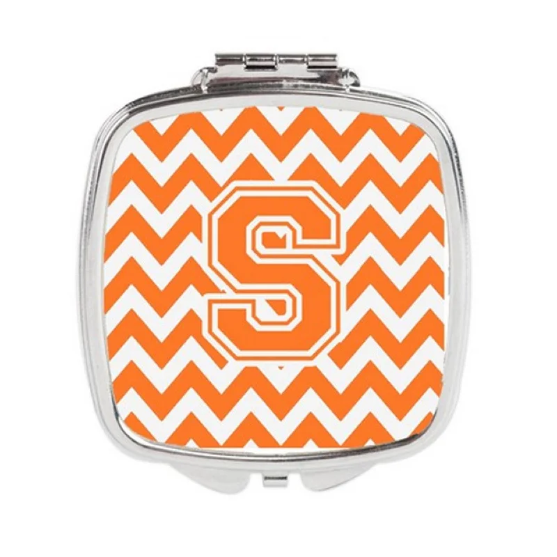 Mirror for seniors-Carolines Treasures CJ1046-SSCM Letter S Chevron Orange & White Compact Mirror