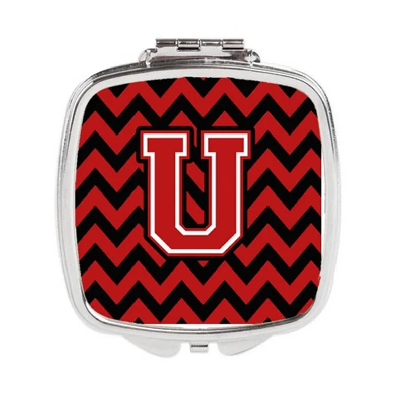 Mirror for pocket door-Carolines Treasures CJ1047-USCM Letter U Chevron Black & Red Compact Mirror