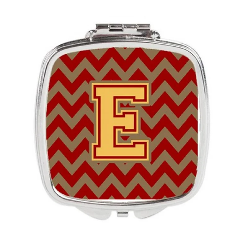 Mirror for gate-Carolines Treasures CJ1048-ESCM Letter E Chevron Garnet & Gold Compact Mirror