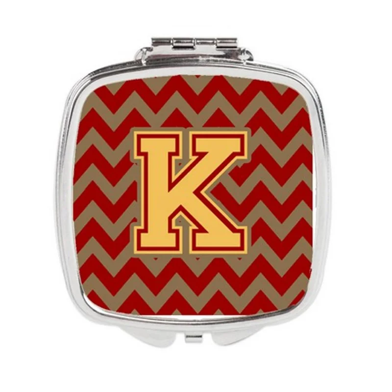 Mirror half length-Carolines Treasures CJ1048-KSCM Letter K Chevron Garnet & Gold Compact Mirror