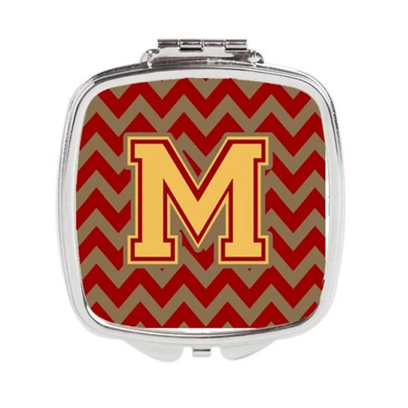 Mirror for bench-Carolines Treasures CJ1048-MSCM Letter M Chevron Garnet & Gold Compact Mirror