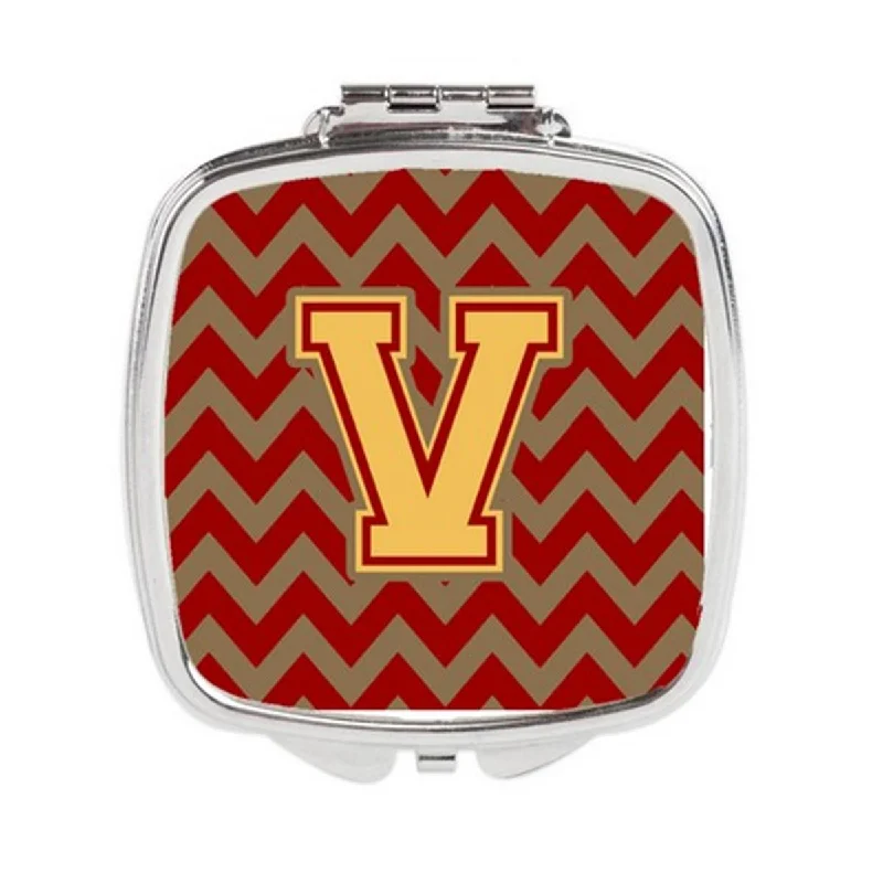 Mirror for high chair-Carolines Treasures CJ1048-VSCM Letter V Chevron Garnet & Gold Compact Mirror