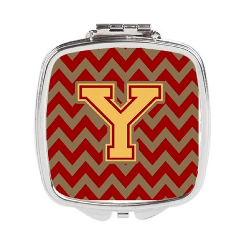 Mirror premium-Carolines Treasures CJ1048-YSCM Letter Y Chevron Garnet & Gold Compact Mirror