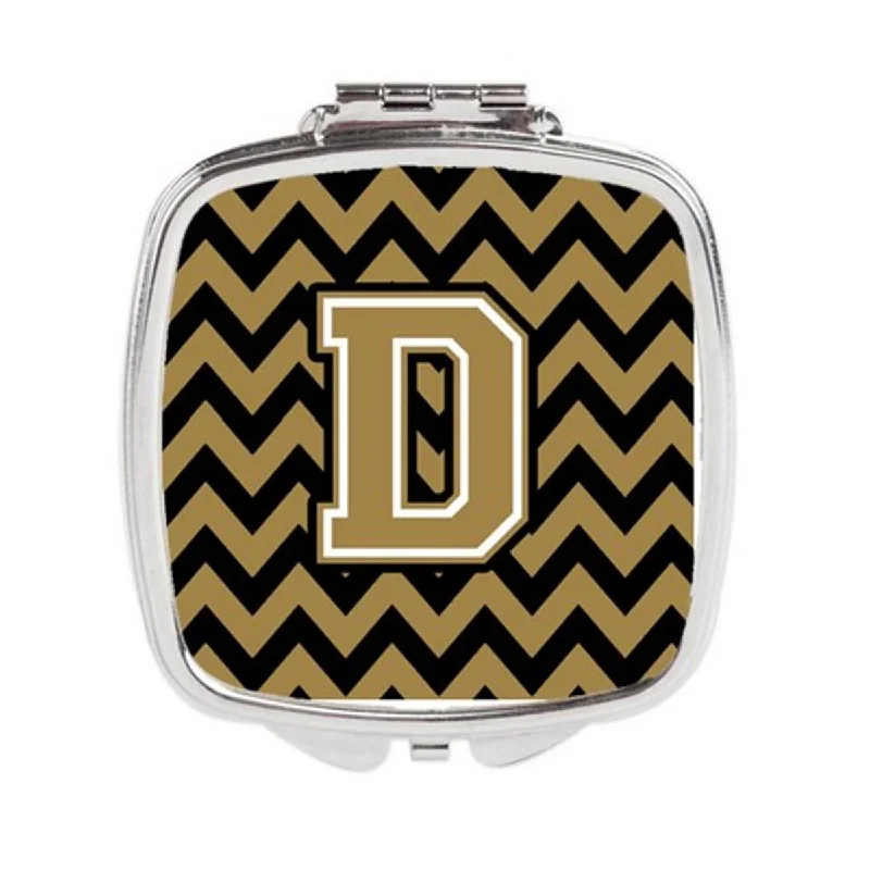 Mirror for mechanic-Carolines Treasures CJ1050-DSCM Letter D Chevron Black & Gold Compact Mirror, 3 x 0.3 x 2.75 in.