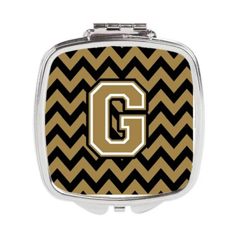 Mirror for automotive-Carolines Treasures CJ1050-GSCM Letter G Chevron Black & Gold Compact Mirror, 3 x 0.3 x 2.75 in.