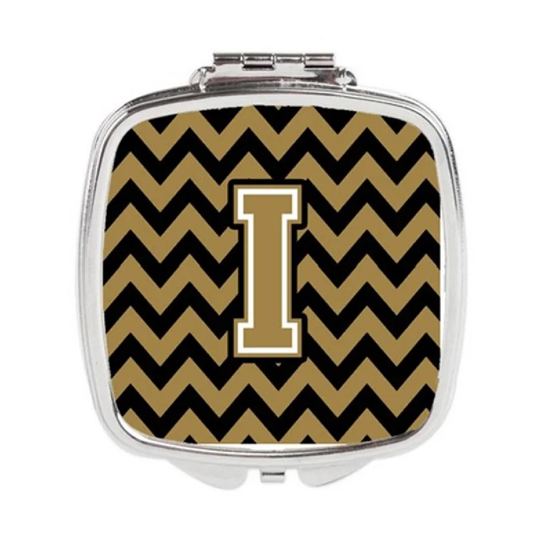 Mirror for sideboard-Carolines Treasures CJ1050-ISCM Letter I Chevron Black & Gold Compact Mirror, 3 x 0.3 x 2.75 in.