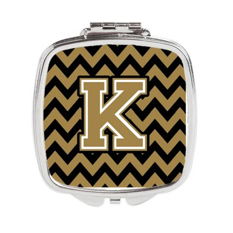 Mirror minimalist-Carolines Treasures CJ1050-KSCM Letter K Chevron Black & Gold Compact Mirror, 3 x 0.3 x 2.75 in.