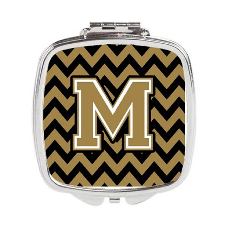 Mirror for fence-Carolines Treasures CJ1050-MSCM Letter M Chevron Black & Gold Compact Mirror, 3 x 0.3 x 2.75 in.