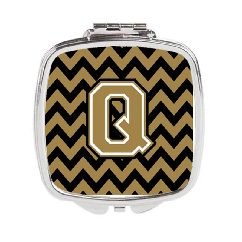 Mirror for gazebo-Carolines Treasures CJ1050-QSCM Letter Q Chevron Black & Gold Compact Mirror, 3 x 0.3 x 2.75 in.