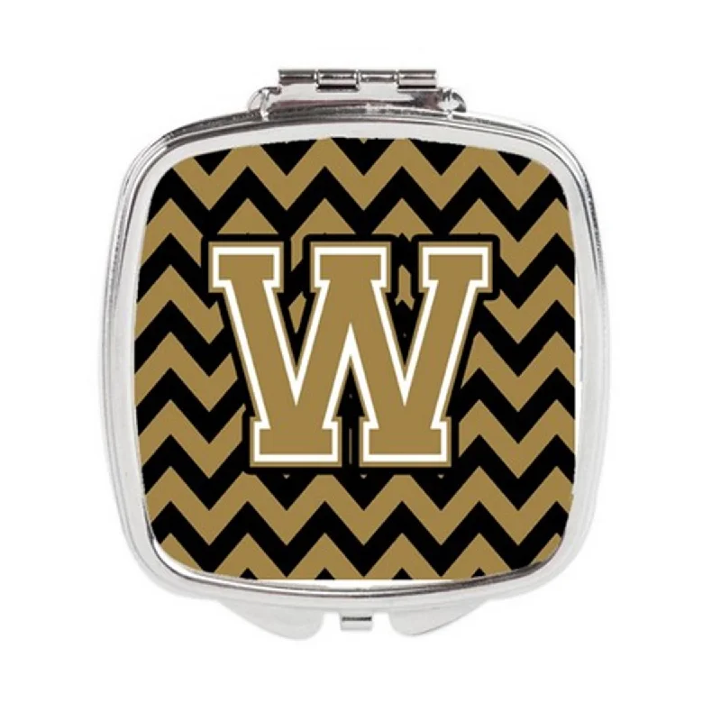 Mirror for drawing-Carolines Treasures CJ1050-WSCM Letter W Chevron Black & Gold Compact Mirror, 3 x 0.3 x 2.75 in.