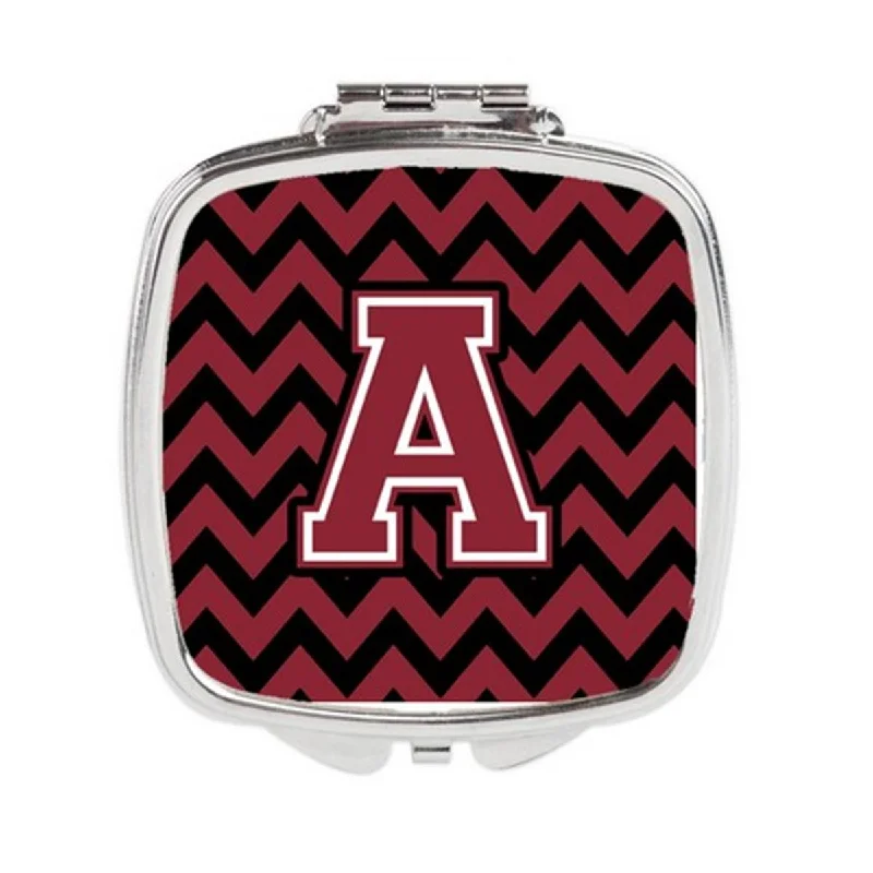 Mirror for storm door-Carolines Treasures CJ1052-ASCM Letter A Chevron Garnet & Black Compact Mirror