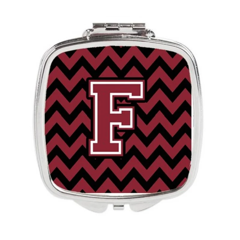 Mirror framed-Carolines Treasures CJ1052-FSCM Letter F Chevron Garnet & Black Compact Mirror