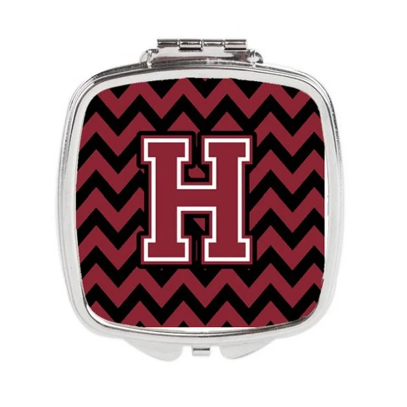 Mirror for convex traffic-Carolines Treasures CJ1052-HSCM Letter H Chevron Garnet & Black Compact Mirror