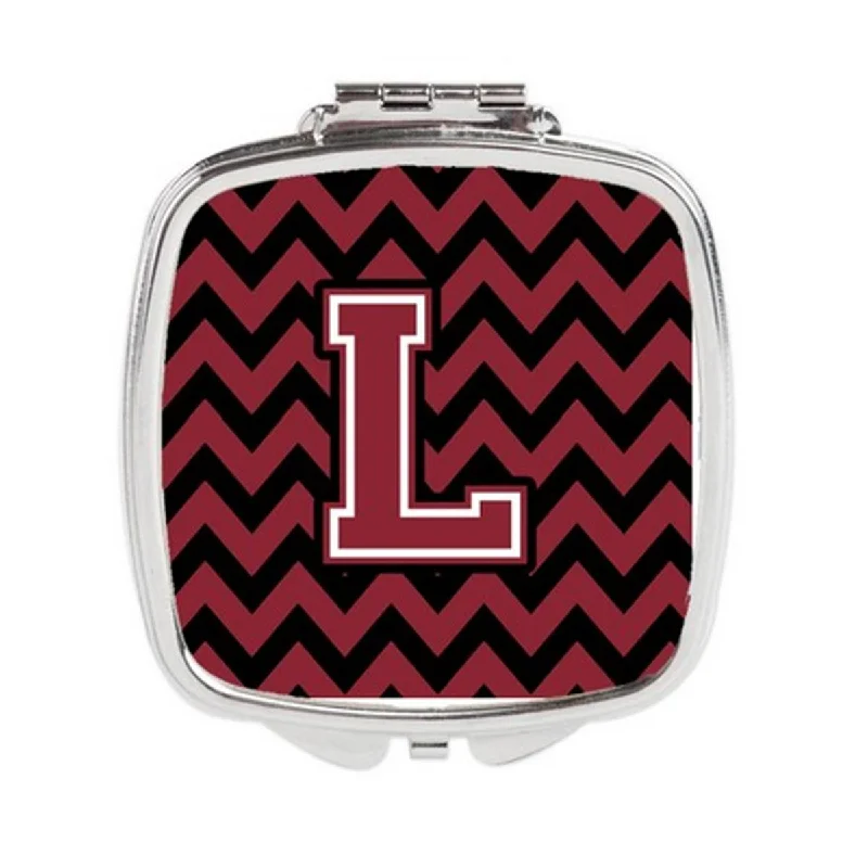 Mirror for driveway-Carolines Treasures CJ1052-LSCM Letter L Chevron Garnet & Black Compact Mirror