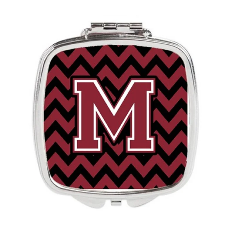 Mirror for sewing-Carolines Treasures CJ1052-MSCM Letter M Chevron Garnet & Black Compact Mirror