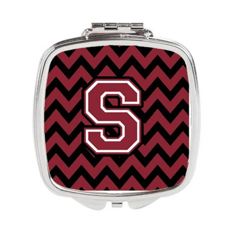 Mirror with lights-Carolines Treasures CJ1052-SSCM Letter S Chevron Garnet & Black Compact Mirror