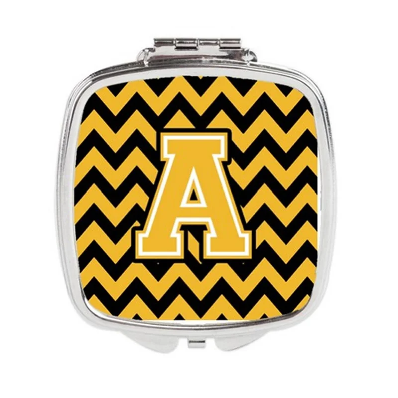 Mirror for home decor-Carolines Treasures CJ1053-ASCM Letter A Chevron Black & Gold Compact Mirror, 3 x 0.3 x 2.75 in.